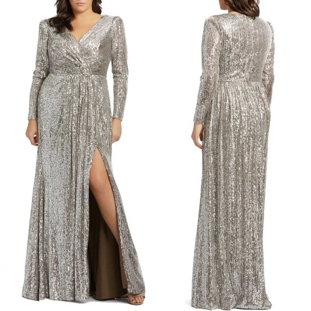 Mac Duggal Long Sleeve Sequin Gown
